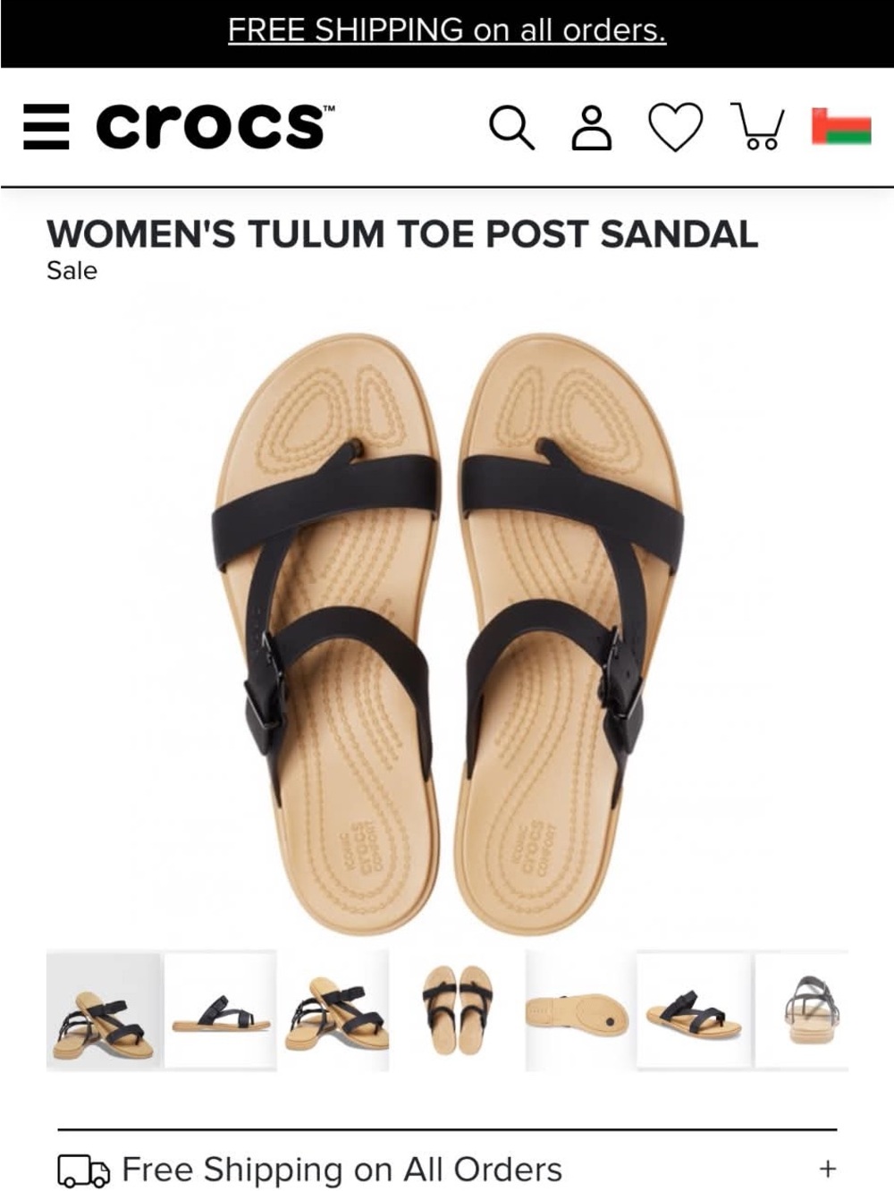 Crocs Women's Tulum Toe Post Sandal - Black/Tan Size 7